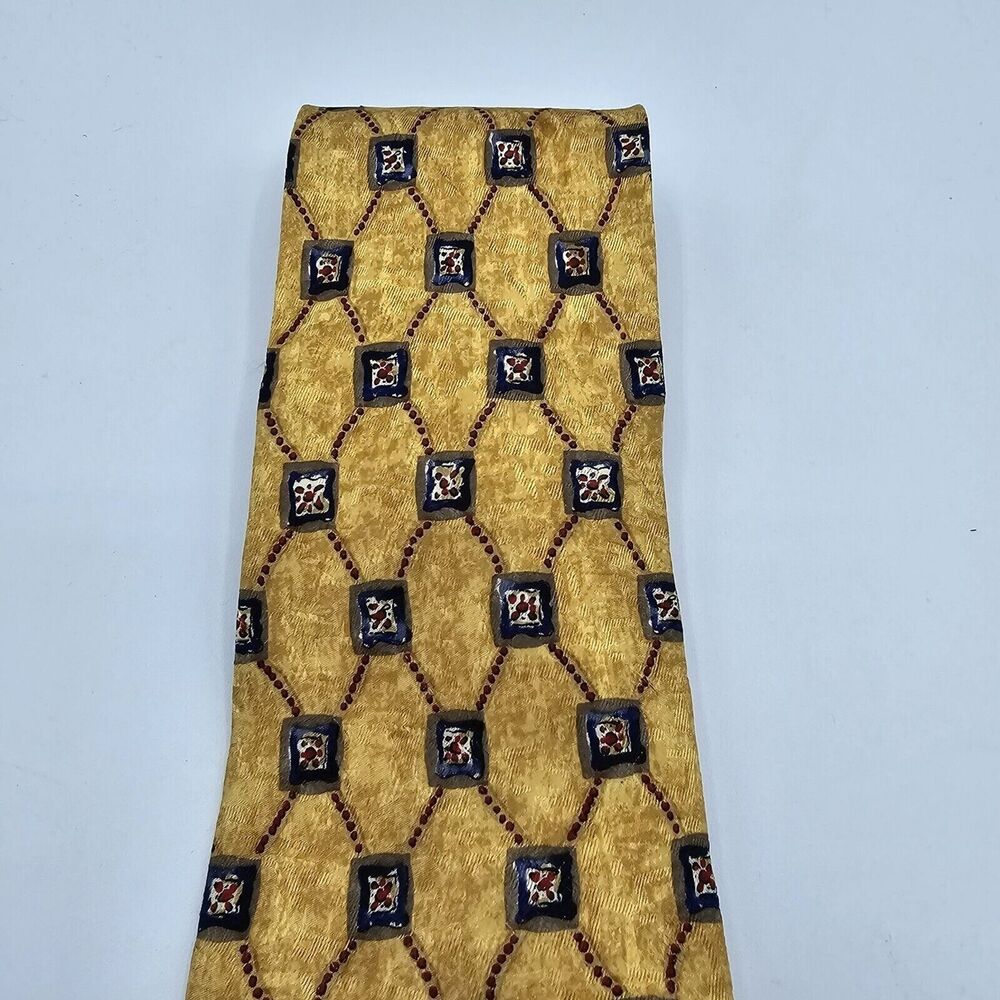 Mens Necktie Robert Talbott Tie - Yellow Geometric Silk  58" x 4" Vintage - Picture 5 of 7